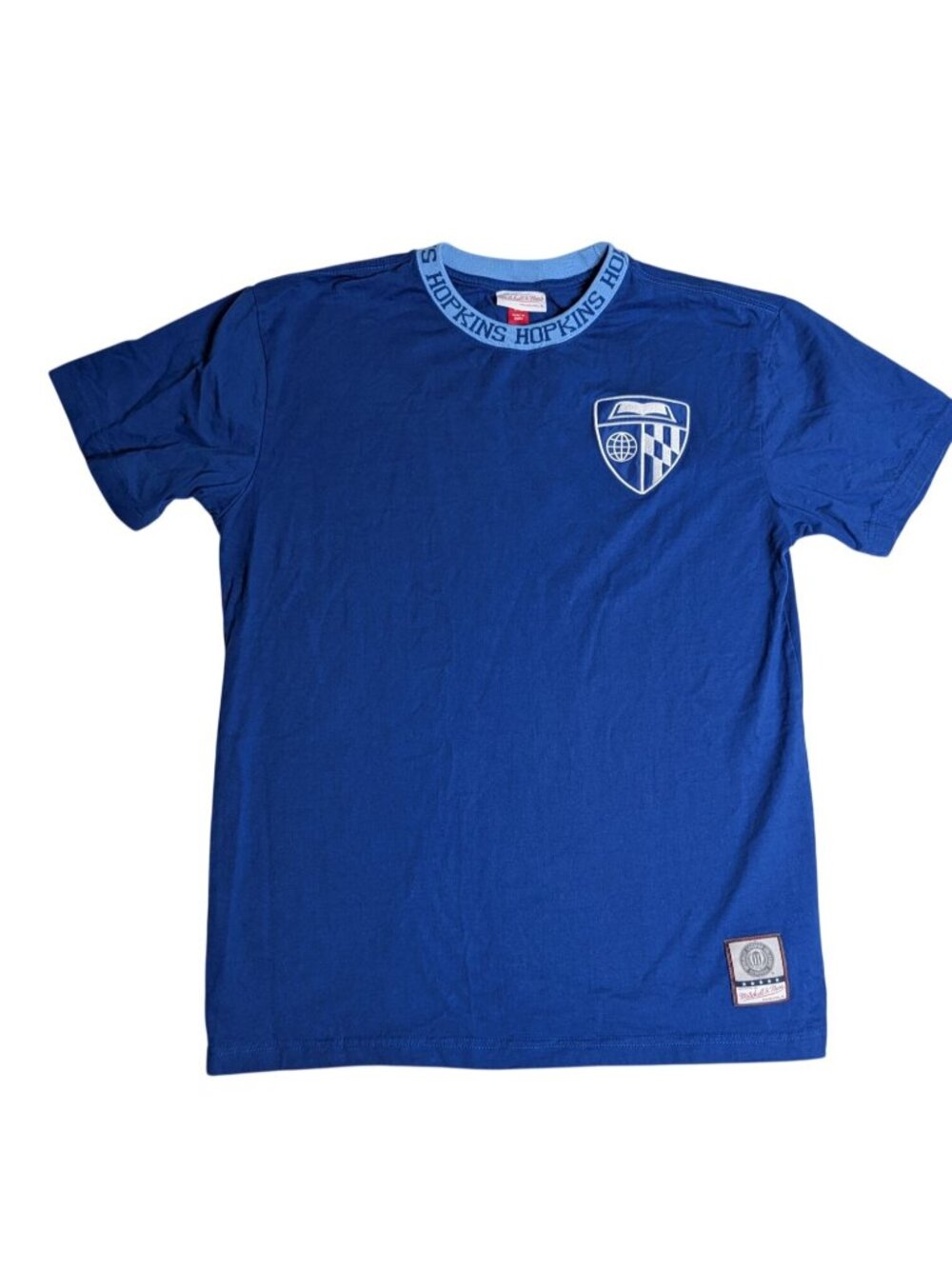 Mitchell & Ness Johns Hopkins Blue Jays Jacquard Ringer Logo T-Shirt Mens Medium